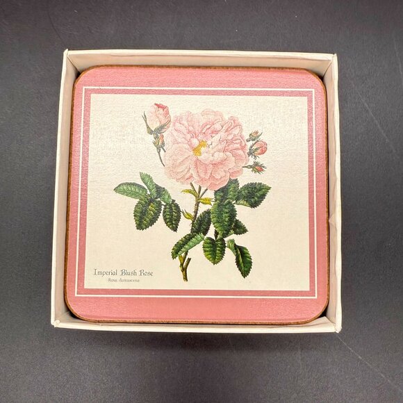 Vintage Royal Table Set of 4 Pink and Green Floral Cork Coasters Made in England - Picture 5 of 8